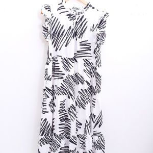 THML Women's Alia Midi Tiered Dress White With Black Squiggles Small
